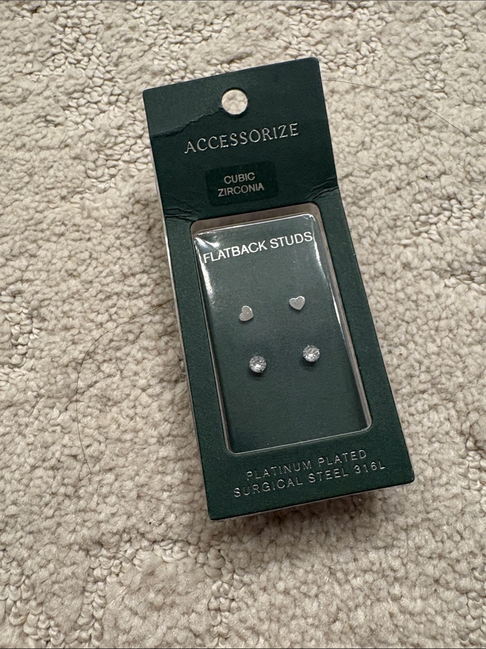 Accessorize Silver Heart & CZ Flatback Stud Earring Duo